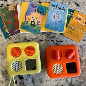 TWO Yoto mini yoto players with sleeves and 20+ cards